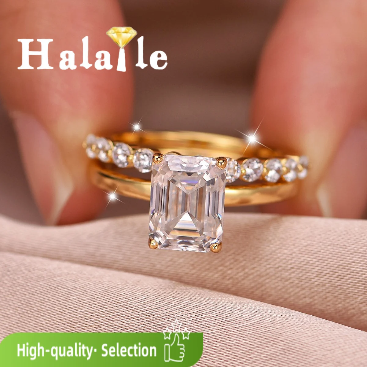 

Halaile 3ct Moissanite Double Rings For Women Princess Cut Fashion Sparkling Luxury Fine Jewelry Wedding Engagement