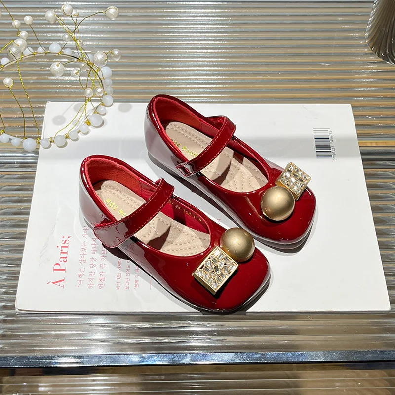 Girls' Red Single Shoes Children's Flat Bottom Black Fashion Leather Shoe  Fashion Mary Jane Princess Comfortable Soft Sole