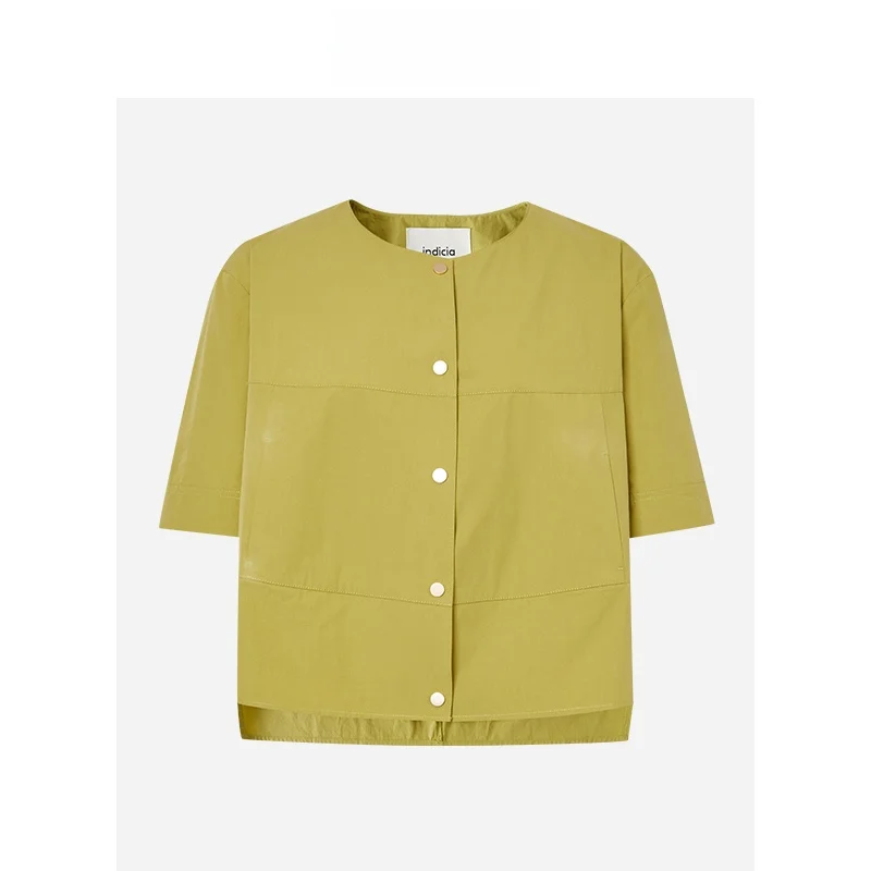 

Летняя женская куртка Indicia из чистого хлопка с круглым вырезом, тонкая, прямого кроя, в повседневном стиле, с пуговицами, стандартный рукав