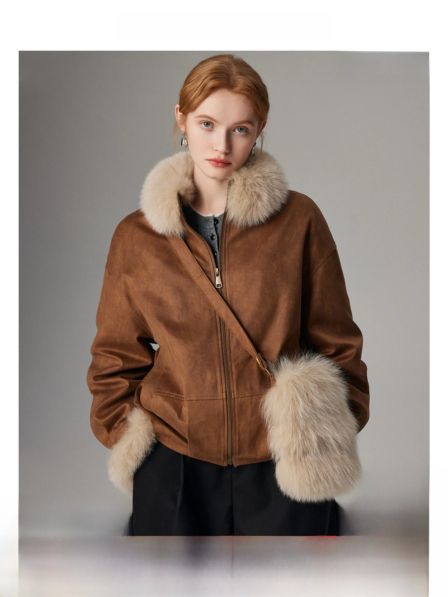 

Женская зимняя шуба из меха премиум-класса с пушистым воротником-стойкой, на молнии, с внутренней подкладкой из гусиного пуха