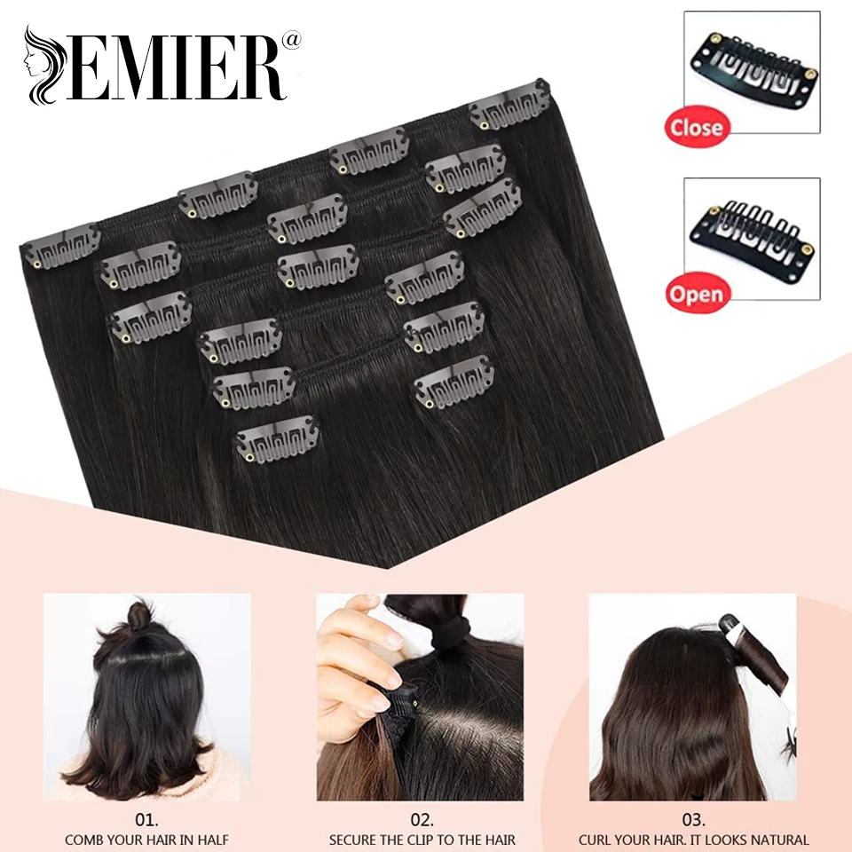 مقاطع مستقيمة في وصلات الشعر البشري البرازيلي 100% ريمي الشعر البشري 120 جرام 8 قطعة مجموعة كامل الرأس للنساء أسود بني أشقر اللون