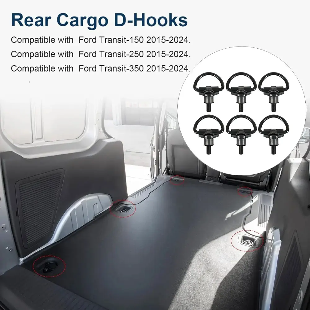 For Ford Transit 150 250 350 Cargo Vans Tie Down Hook BK21V550A74AD 2015-2024 Cargo D-Hooks Powder Coated Steel V550A74-AD