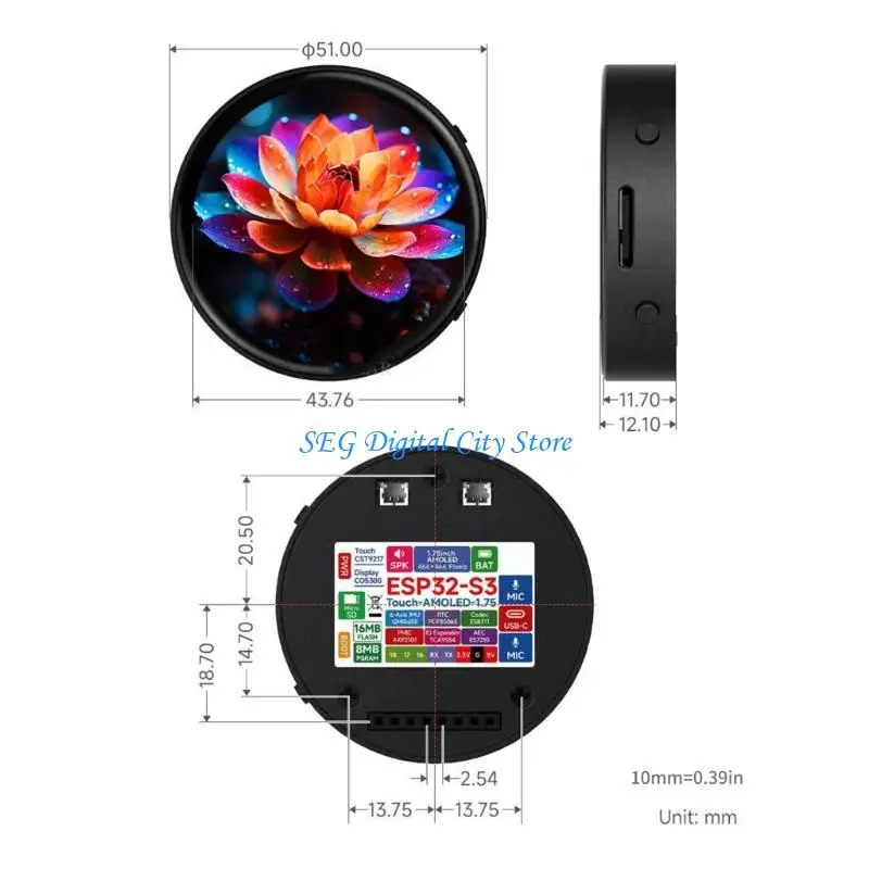 U75B S3R8 Double Cored Development Integrated 1.75in Screen With 16MB Flash 8MB PSRAM And Type C