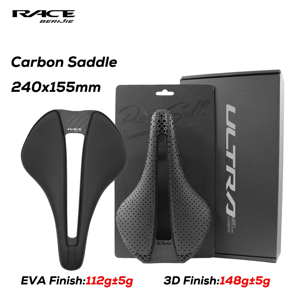 RACE Full Carbon 240x155mm EVA,3D Printed Bicycle Saddle,Full Carbon Shell MTB/Road Racing Bike Cushion,7x9 Carbon Rail