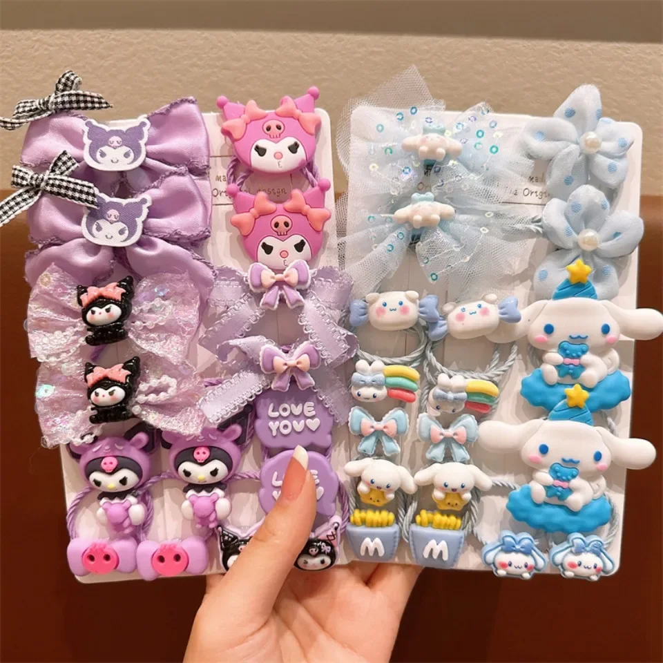 Sanrio Kuromi Girls Hairpins Cinnamoroll Baby Hairclip Melody Princess Flowing Sand Hair Barrette Sanrio Accessories rubber band