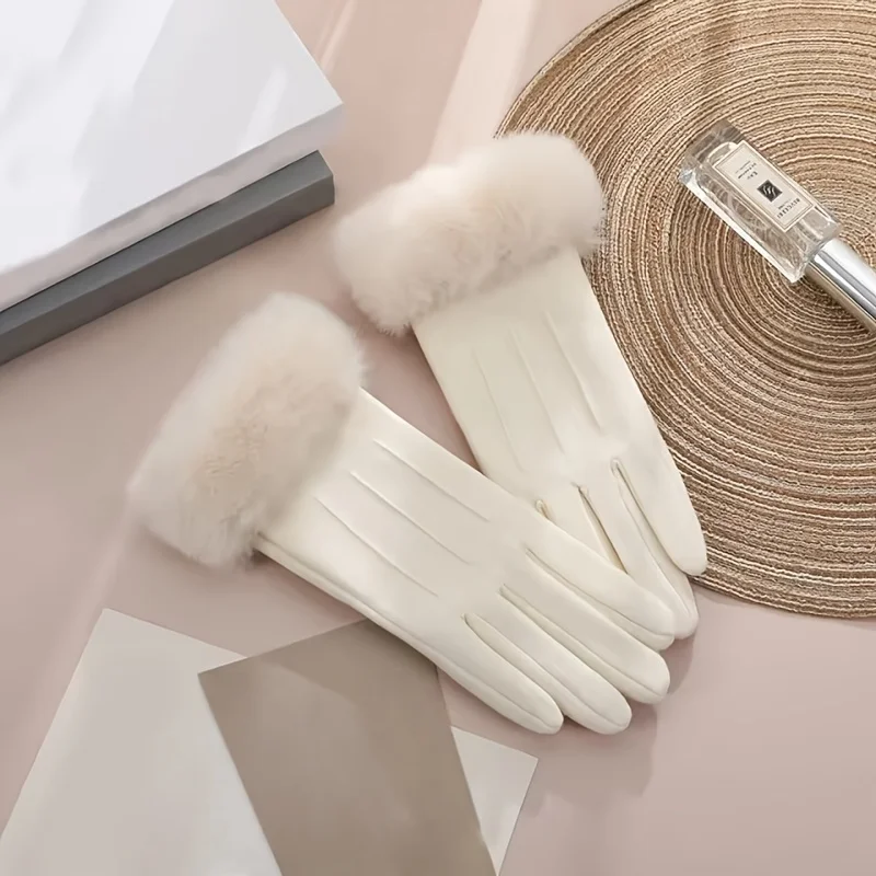Warm gloves for women in winter, thickened and fresh riding fur mouth, anti cold outdoor windproof and heat storage  gloves
