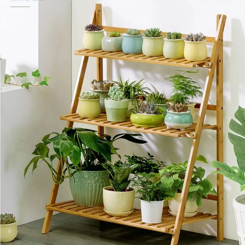 Outdoor Plant stand Balcony folding flower shelf Garden Organizer storage rack living room potted Display stand bamboo furniture