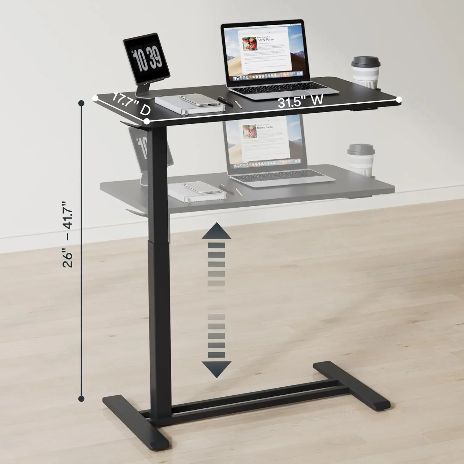 Medical Adjustable Bedside Table with Wheels Pneumatic Mobile Standing Desk Laptop Desk Rolling Computer Cart