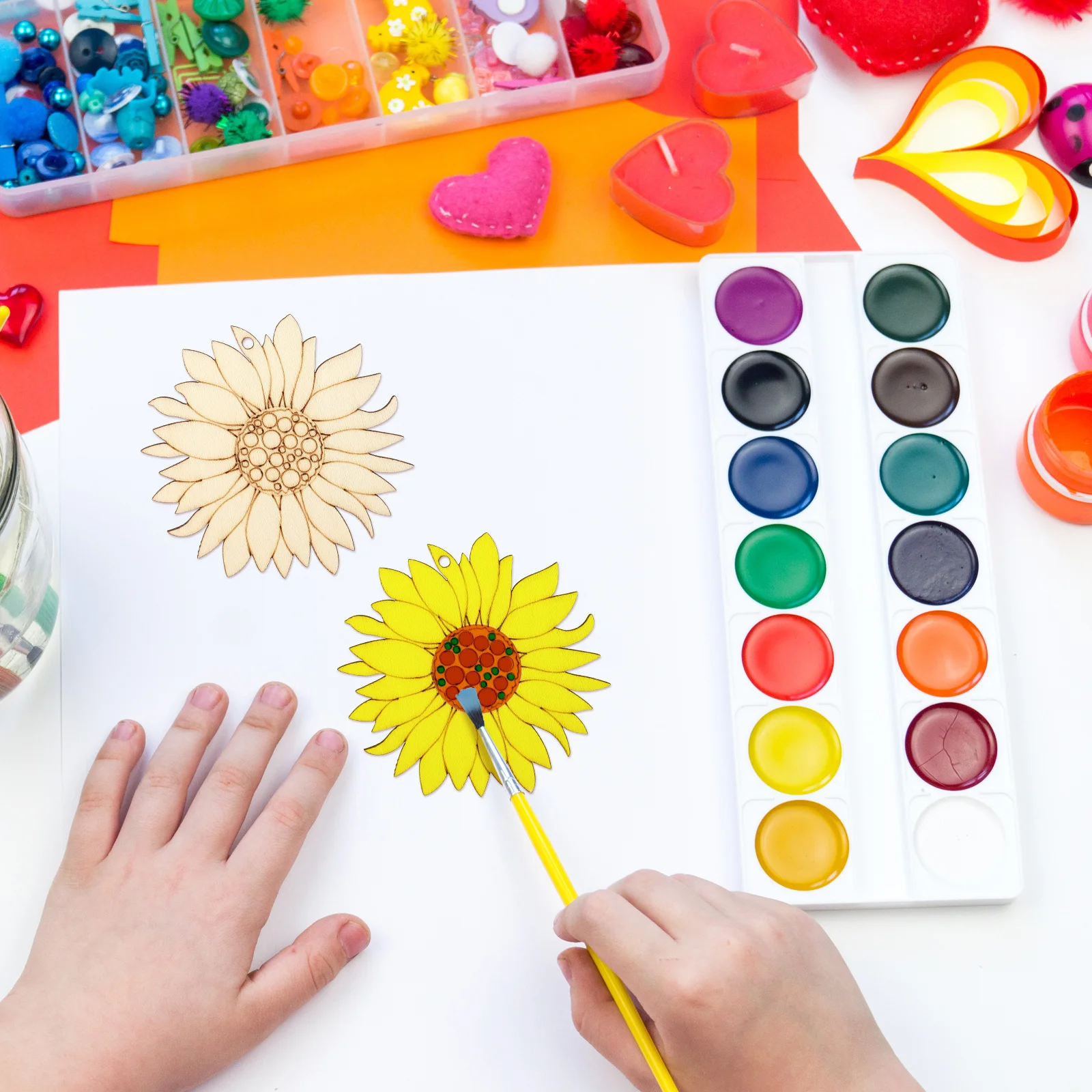 

10Pcs Wooden Sunflower Slices Unfinished Craft Decorations Wedding Party Home Hanging Decor Wood Flower Ornaments