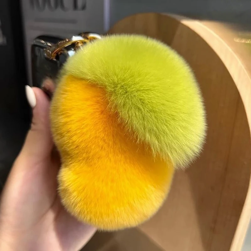 LLavero de piel de conejo Rex auténtica de Mango dulce, juguete de bola de peluche, adornos para bolso de mujer, llavero de coche, colgante de anillo de Metal, regalo para niñas