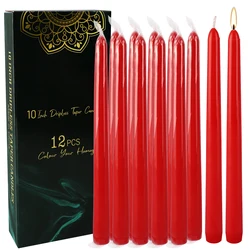 12-Pack of 10inch Red Stick Candles, Drip-Free, Smokeless, Unscented, Household Dinner Candles, Hand-Poured, Premium Quality, Suitable for Churches, Homes, Weddings, Parties, Seasonal Celebrations, Emergencies, and Home Decoration, Perfect for Christmas, Halloween, Easter, Thanksgiving, Day of the Dead, Valentine's Day, Independence Day