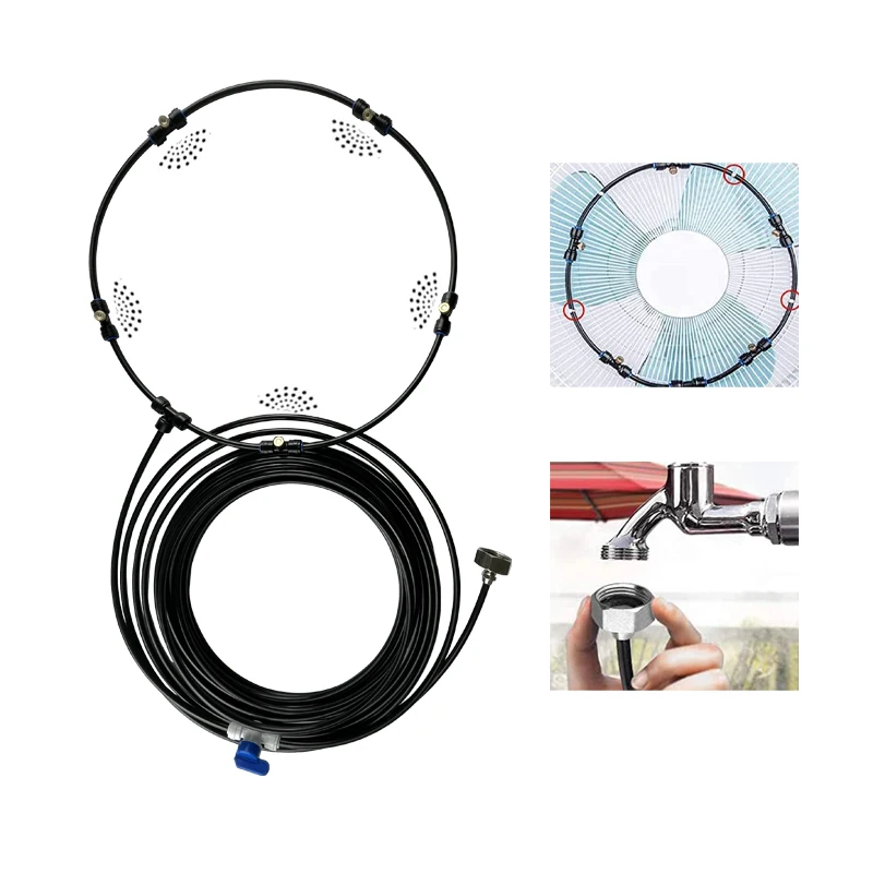 Summer Cooling Fan Misting Kit Patio Breeze Mist Line Removable Brass Nozzle Plastic Adapter Anti-Slip Spray for Hot Weather