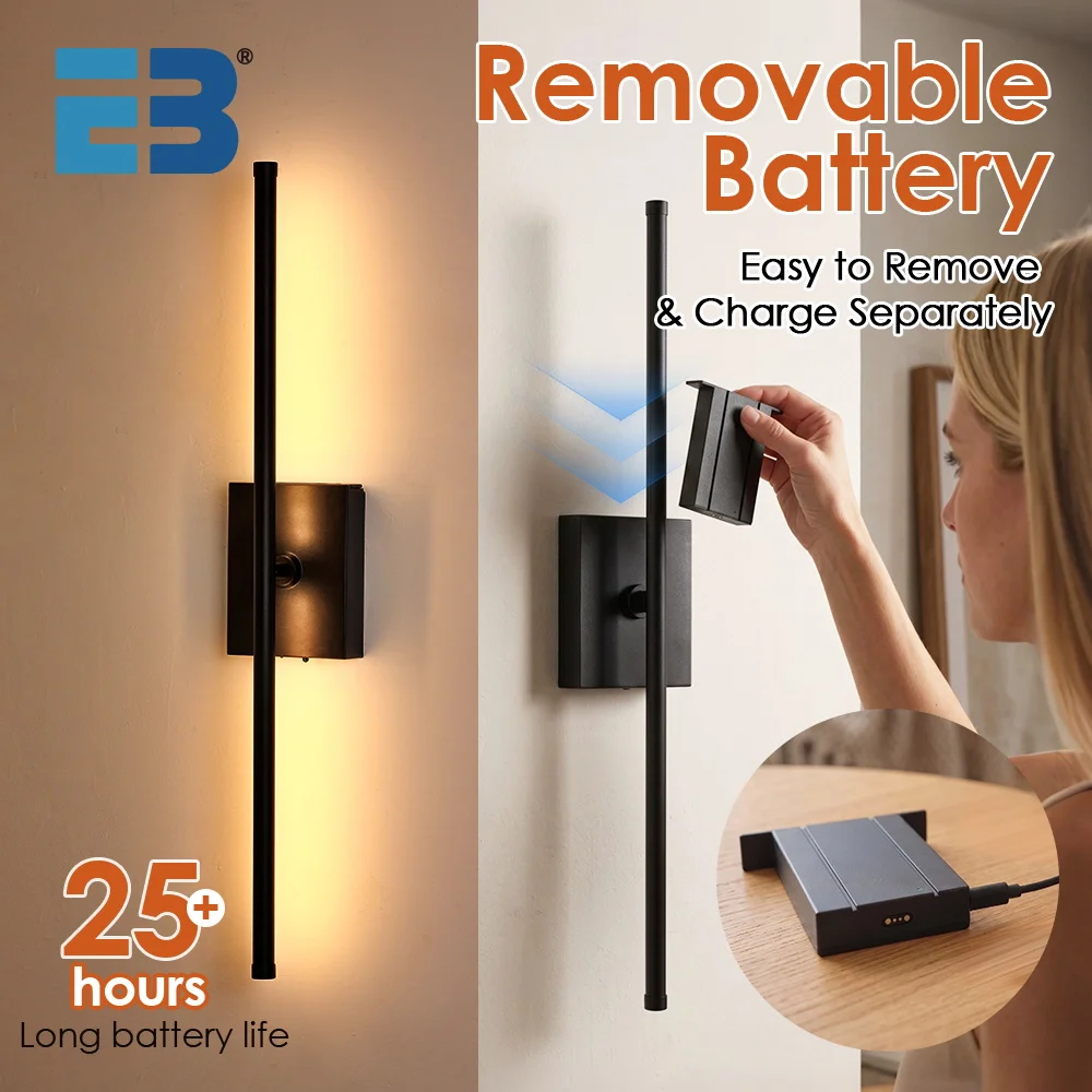 Removeable Rechargeable Wall Lamp 360° Rotate 5000mAH Batter