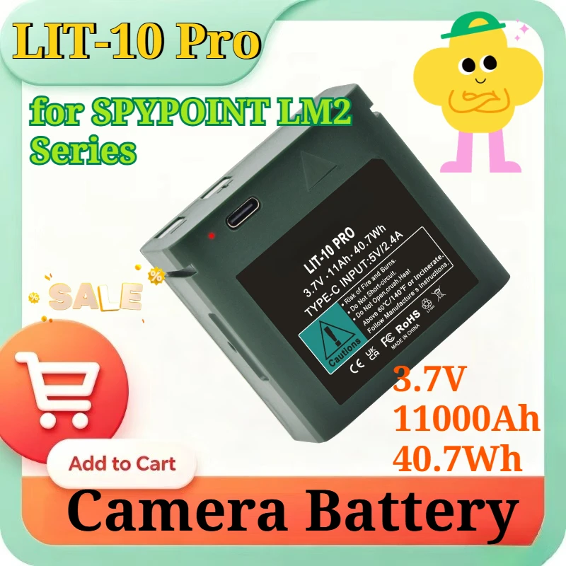 LIT-10 Pro 3.7V 11000Ah 40.7Wh Li-ion Type-C Direct Charging Rechargeable Battery for SPYPOINT LM2 Series Hunting Trail Camera