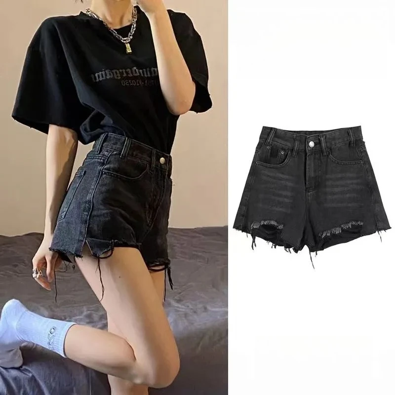 

American Retro Bodycon Short Jeans Women Casual Button Zipper Streetwear Low Waist Summer Distressed Sexy Vintage Women Shorts