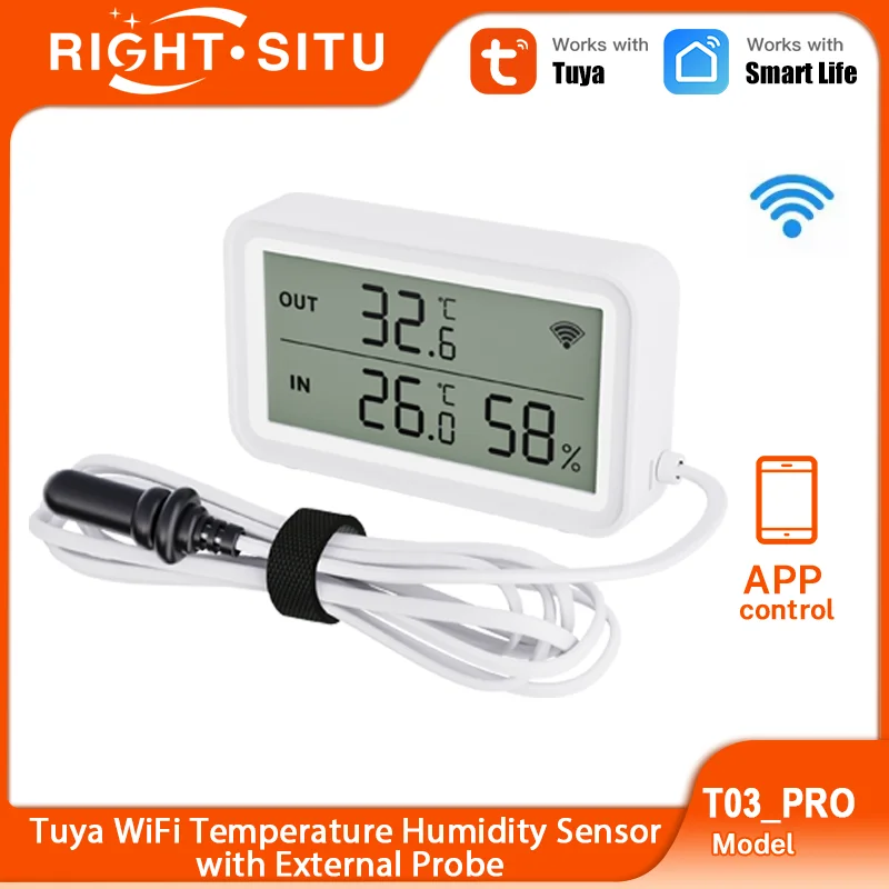 Thermometer Hygrometer Tuya WiFi Temperature Humidity Sensor with External Probe APP Remote Control Workwith SmartLife Alexa