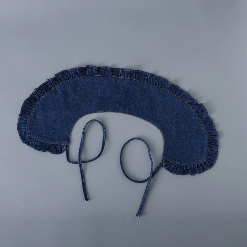 Sweet Blue Denim Ruffle False Collar Women Detachable Lapel Shawl Collar Sweater Blouse Decorative Shoulders Cape view 6