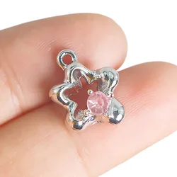 WZNB 8Pcs Hollow Flower Charms for Jewelry Making Crystal Daisy Alloy Pendant Diy Earring Necklace Handmade Accessories