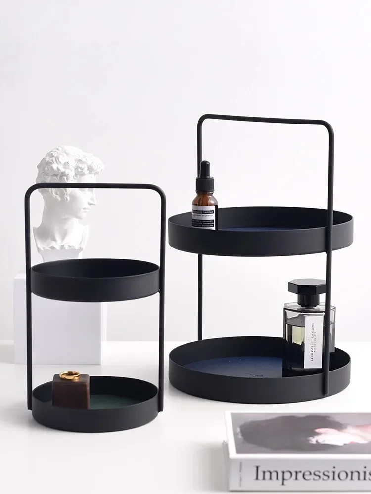 【Premium】AhunderJiaz Nordic Style Leather Double-layer Metal Storage Rack Jewelry Display Rack for Storing Items Home Decoration
