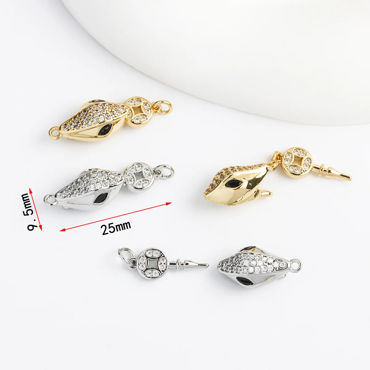 1 Piece Zircon Inlaid Snake Head Ingot Push Button Necklace Bracelet Connecting Buckle DIY Jewelry Making Material Accessories
