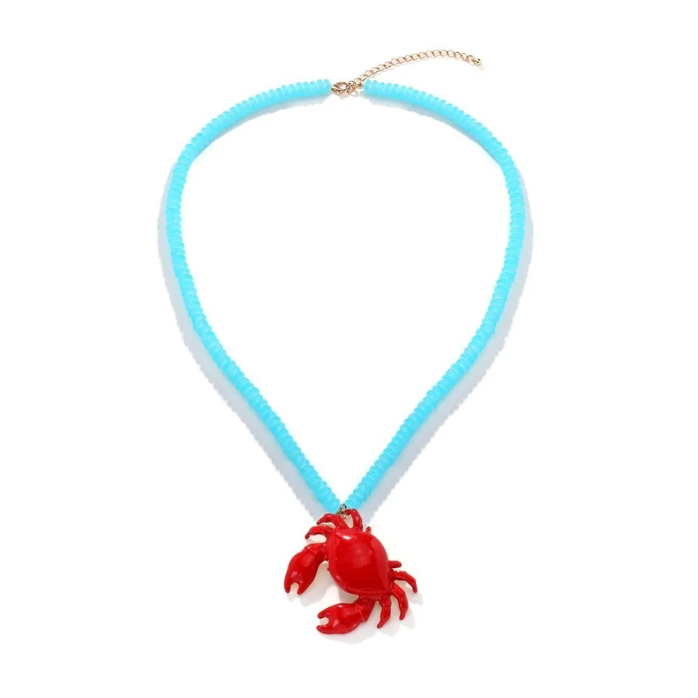 

Creative Childishness Crab Necklace Boho Handmade Crab Beaded Pendant Necklace Beach Seaside Ocean Style Neck Chain Girls