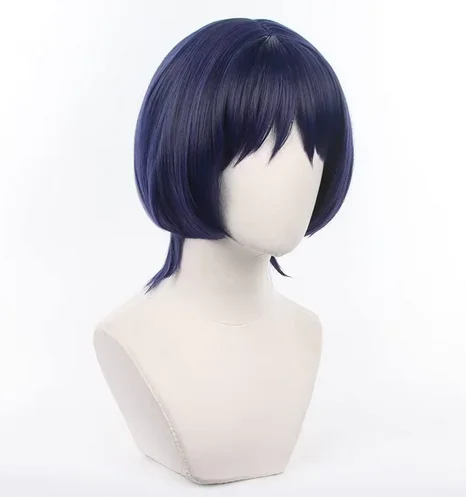 Short Blue Mixed White Cosplay Scaramouche Wig Halloween Custum Party Wig for Adult Anime