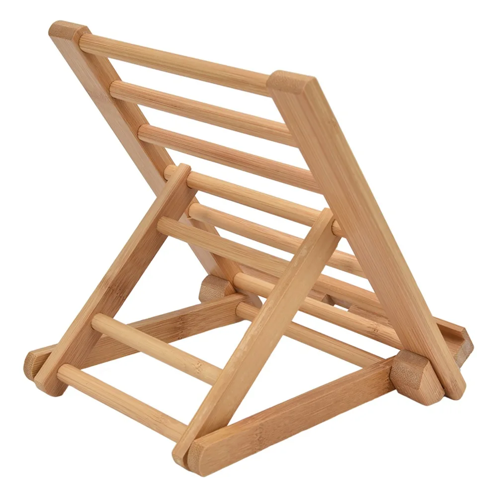 Natural Bamboo Tablet Stand Multi Angle Universal Fit Book Stand Folding Design Adjustable Height Desktop Bracket Desktop Use