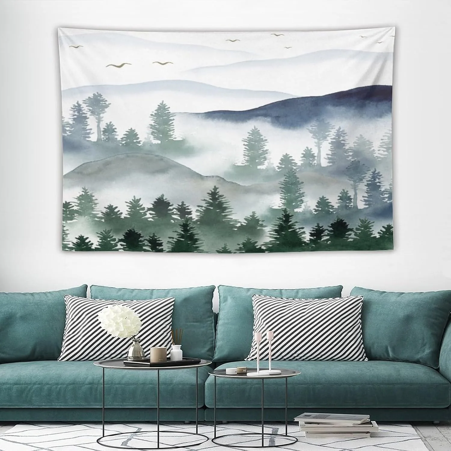 1pc Misty Forest Print Tapestry, made of polyester, machine washable, suitable for bedroom and living room decoration.