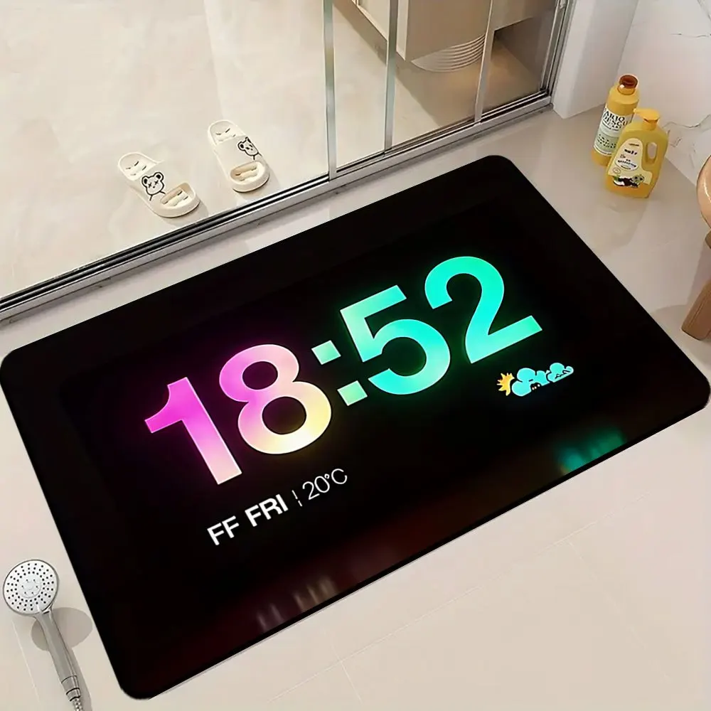 Modern Digital Clock Pattern Round Rug Creative Time Design Non-slip Floor Mat for Entryway Living Room Bedroom Home Decor