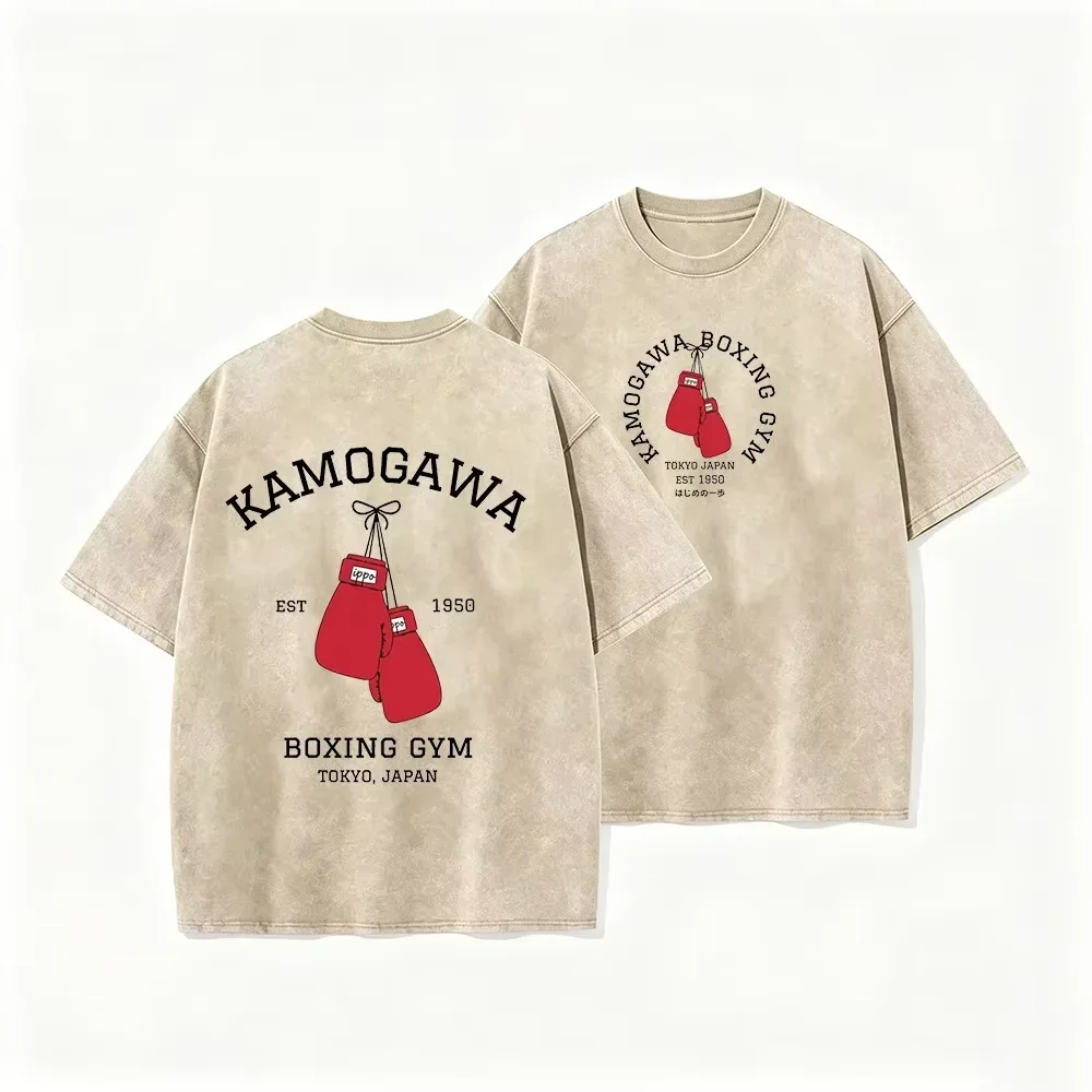 Double-sided Printed T-shirt Retro Pickled Japanese Anime Boxing Gloves Graphic Casual Loose Short-sleeved Top