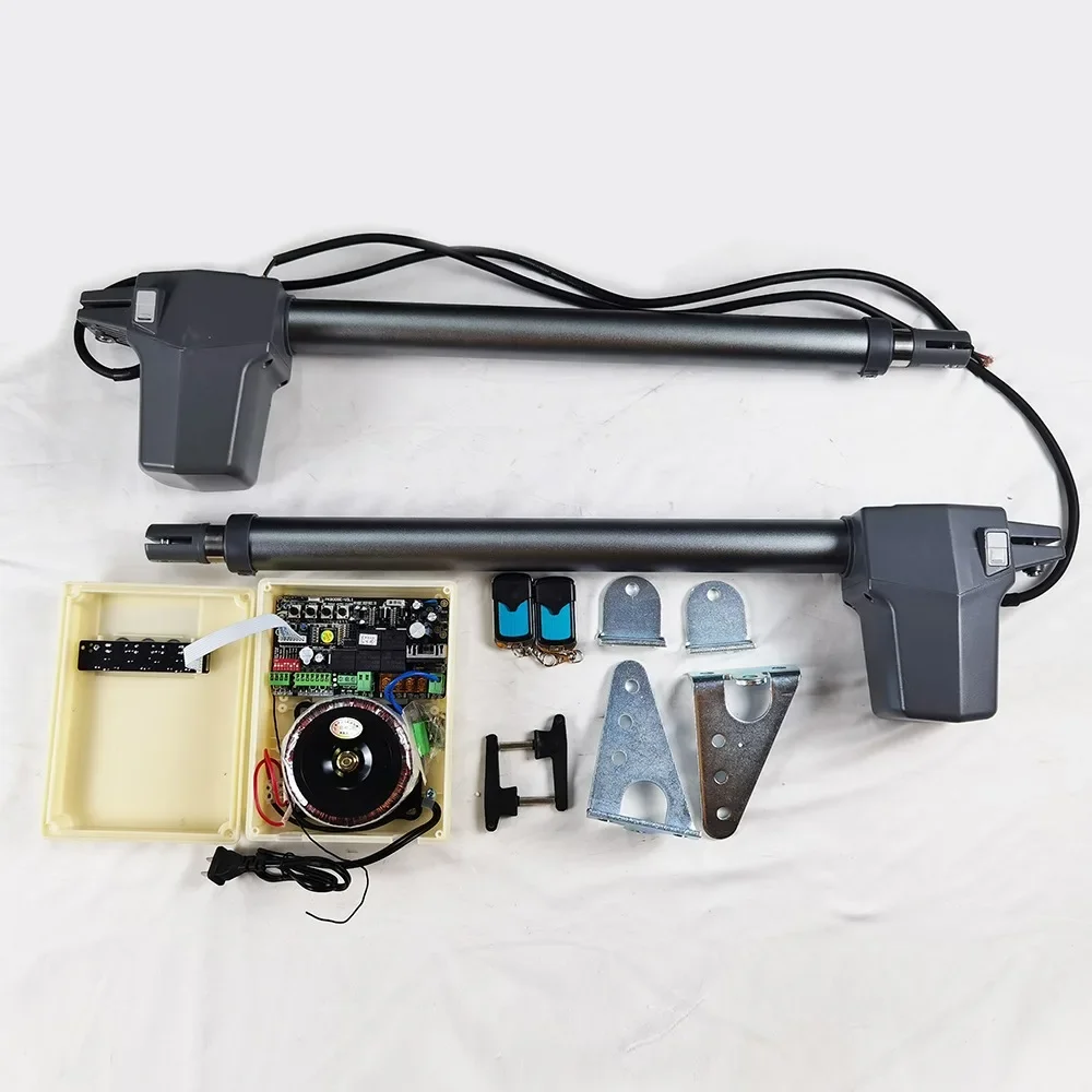 

Dual automatic door openers with remote control can add wireless solar panels and batteries