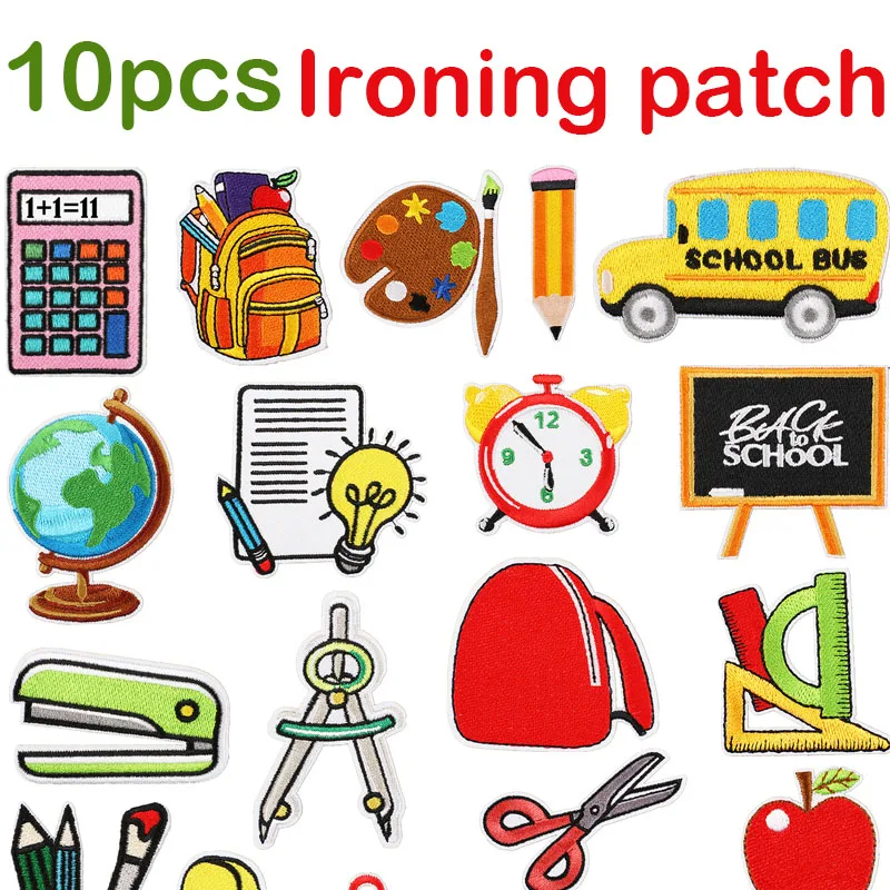 10pcs Mini Cute Teachers' Day Ironing Patch Back To School Pen Stationery Embroidered Badge Clothing Jeans T-Shirt Sweater Decor