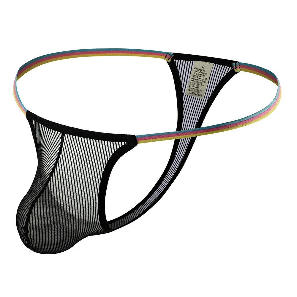 Men Sexy See Through BreathableThong Underpants Bulge Pouch Panties Shorts Hollow Out Exposed Butt Bikini Briefs Underwear