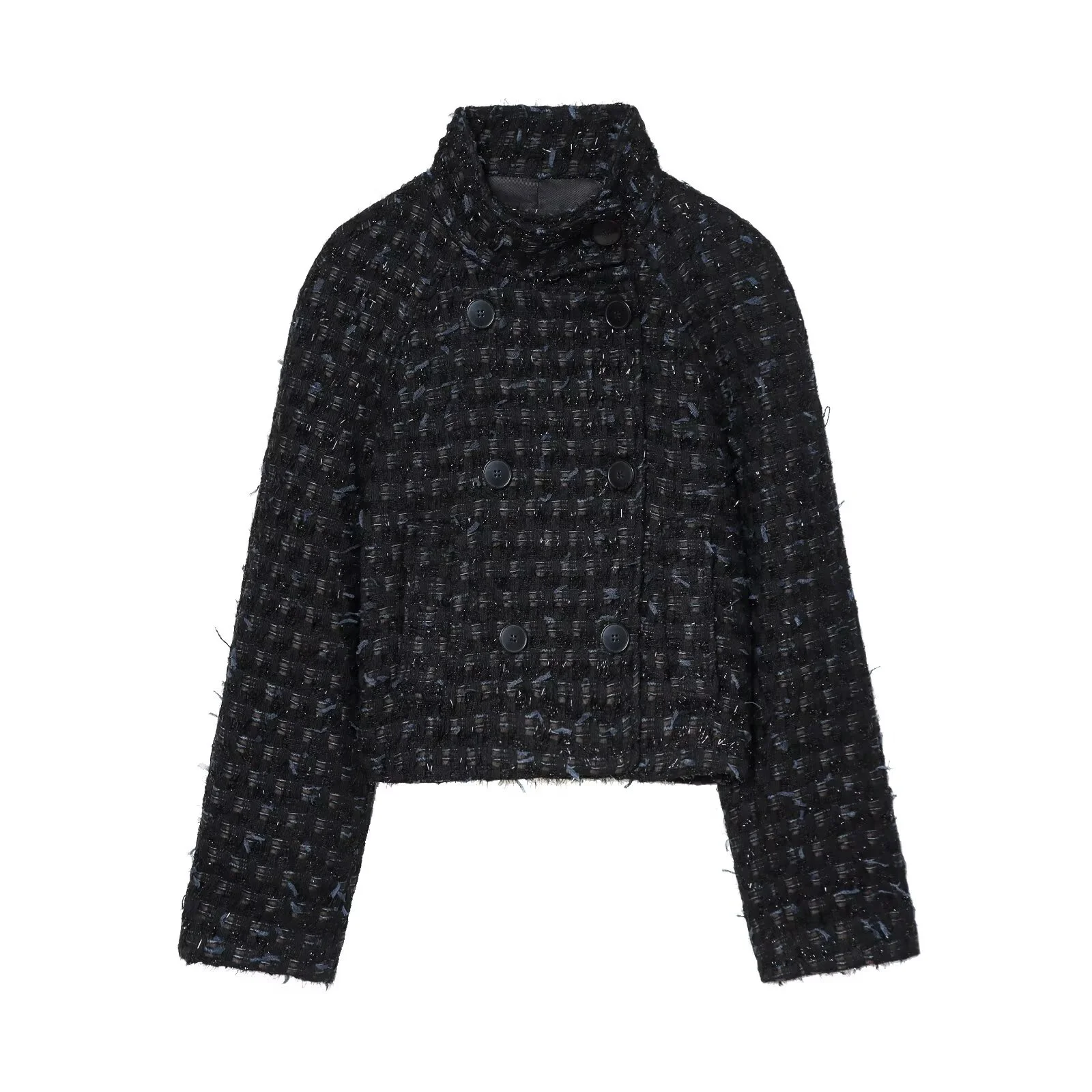 

2025 Winter New Women's Casual Fashionable High-End Stand Collar Long Sleeve Metallic Stitched Double-Front Jacket