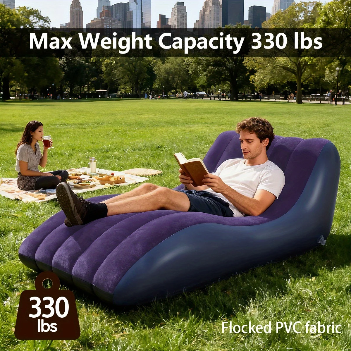 Outdoor Inflatable Velvet Lazy Sofa Tent Portable Camping Home Use S-Shape Lazy Sofa for Relaxing And Reclining