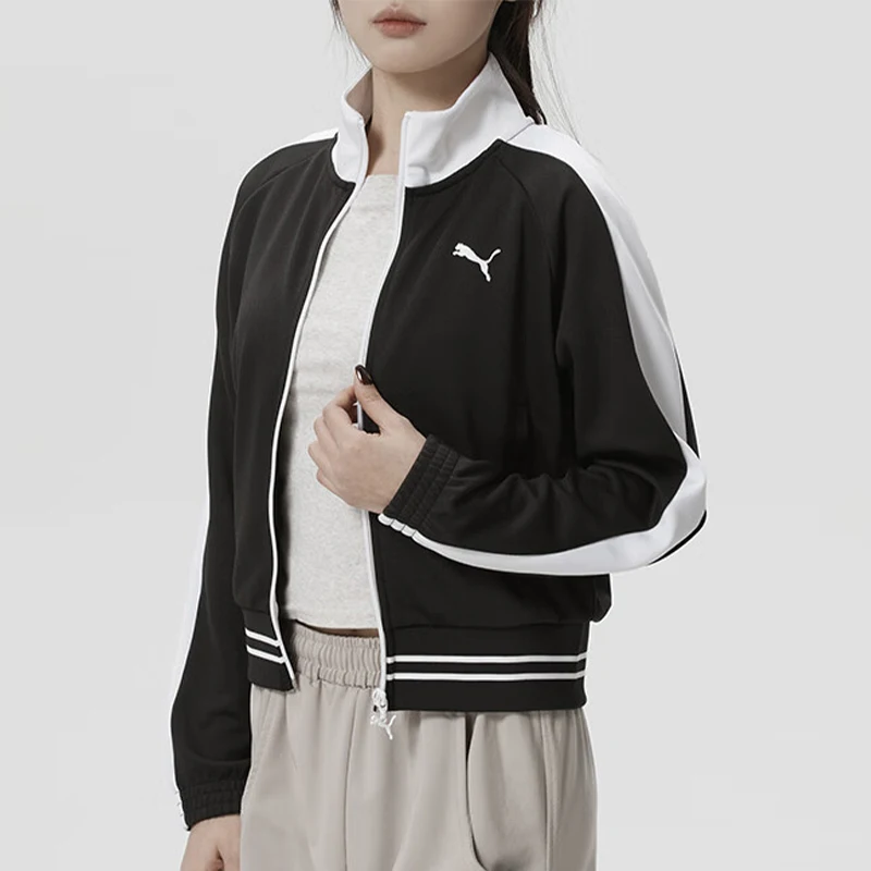 Puma genuine running stand up collar zipper jacket women's striped patchwork jacket jacket 638392-01