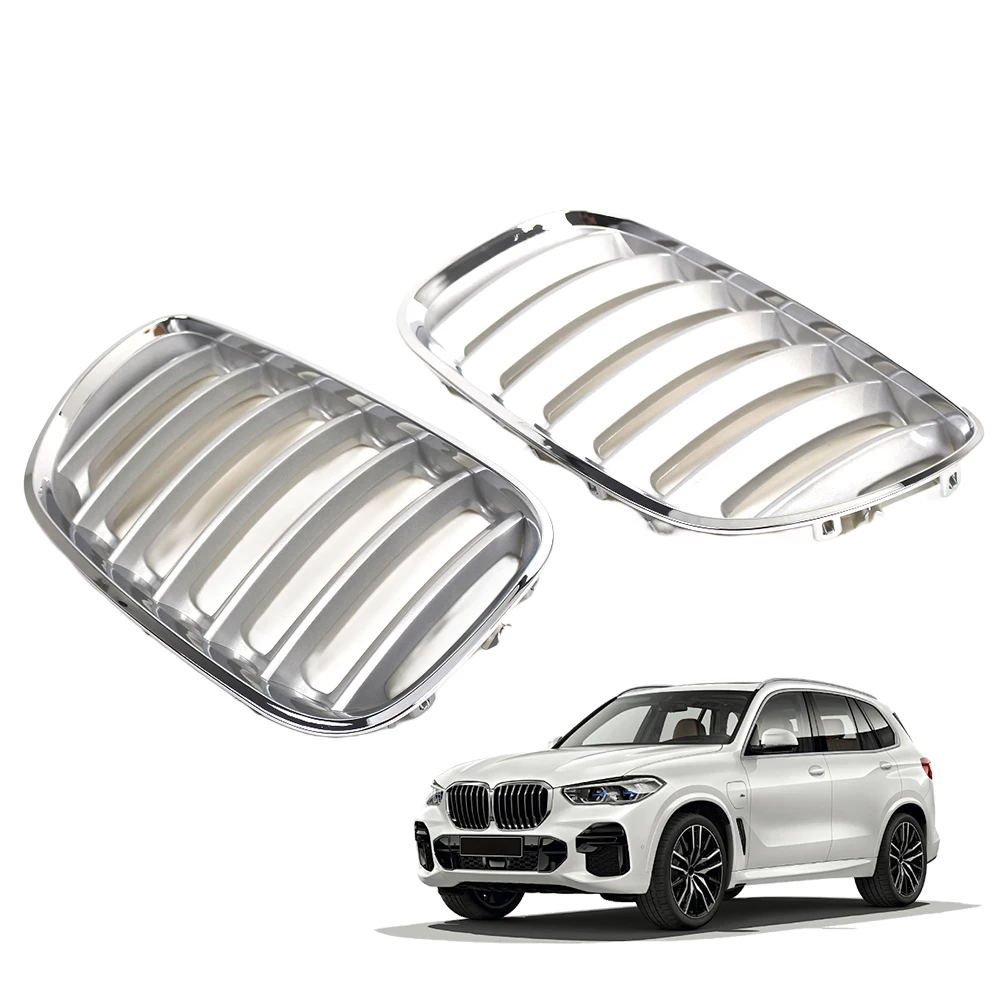 1 Pair Silver Anti-scratch ABS Car Front Hood Grill 51137113733 51137113734 Front Upper Grilles Fit for BMW X5 E53 04-06