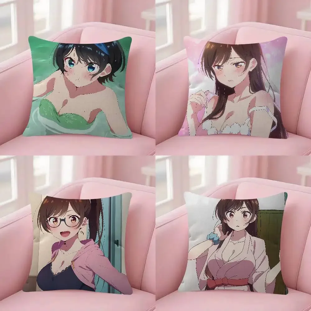 Anime Rent-A-Girlfriend Pillow Case Plush Fabric Soft Double Sided Print Sofa Cushion Cover Throw Pillow Covers