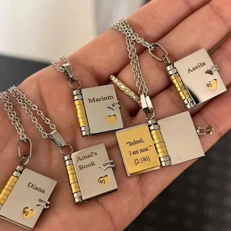 

Custom Engraving Book Locket Pendant Necklace For Opening Photo Pictures DIY Clavicle Chain Neck Chains Women Men Jewelry
