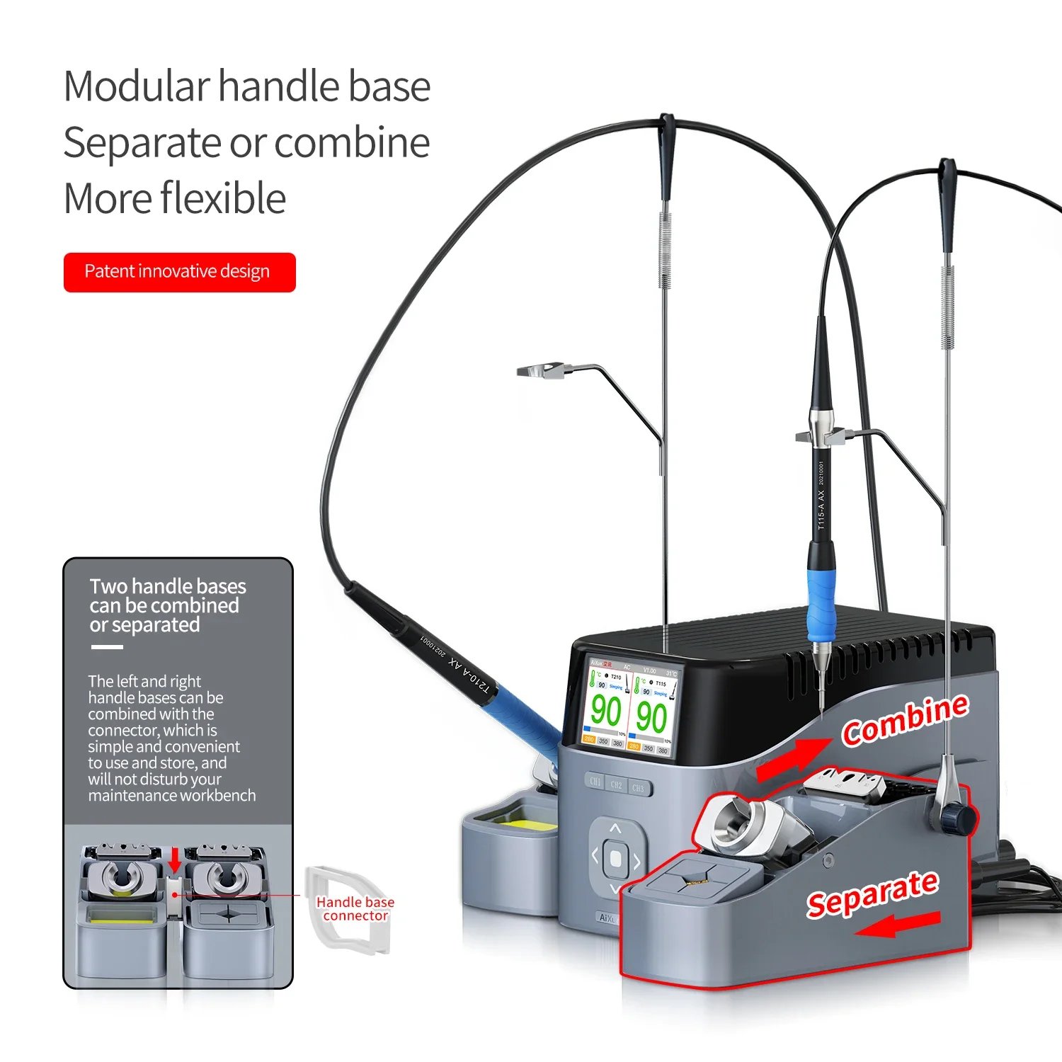 JCID AIXUN T420D Intelligent Double Soldering Station With C115 C245 C210 Handle Iron Tips Welding Platform for SMD PCB Repair