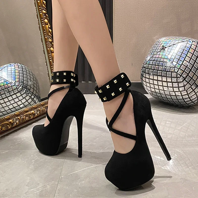 Eilyken Sexy Rivet Platform Women Pumps Street Style Round Toe Stiletto High Heels Nightclub Party Female Shoes