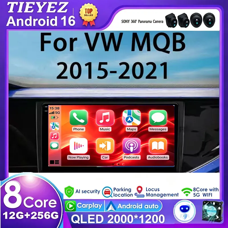 Android 16 Carplay Auto Car Radio For Volkswagen VW T-Cross MQB 2018 2019 2020 GPS Multimedia Player Stereo Video WIFi 5G DSP