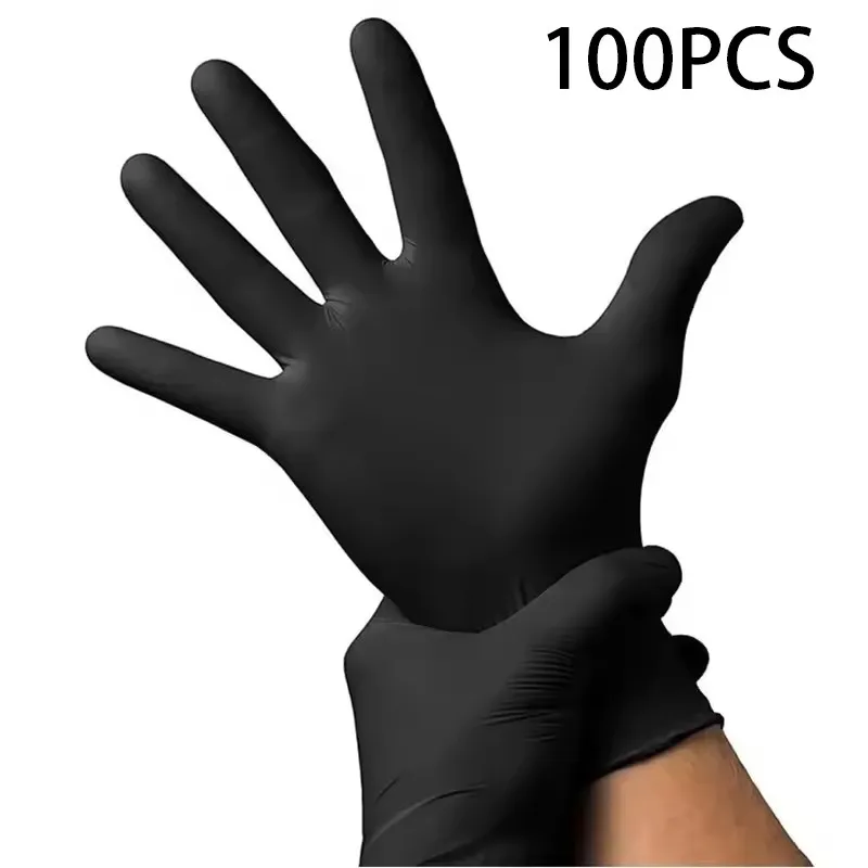 100PCS S/M/L Black Nitrile Gloves Thickened Disposable Gloves for Cleaning Hairdressing Waterproof Dishwashing Tattoo Gloves