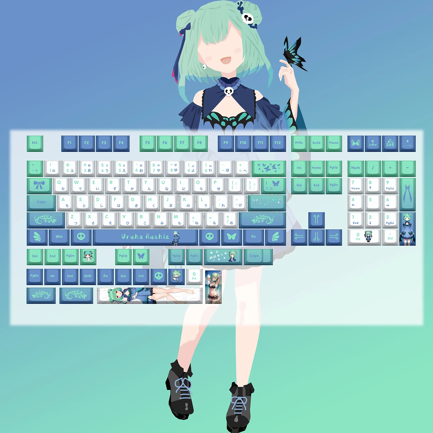 Japanese Keycap Vtuber Hololive Hot Sublimation Animation Cherry Ai Shitou Akko Amiro Ikbc Anime Virtual Idol Lovely Keycap