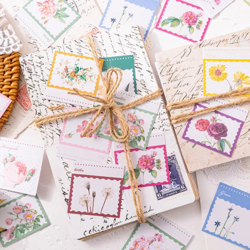 46pcs Flower Stamp Stickers Cartoon Tags Graffiti Stickers DIY Scrapbook Mobile Gift Stickers Envelope Sticker
