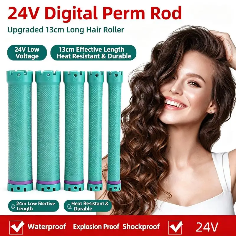 1Pcs24V 130mm Extended Digital Perm Rods Waterproof Anti Shock Anti Fall Fast Heating Multiple Sizes For Salon Home Hair Styling
