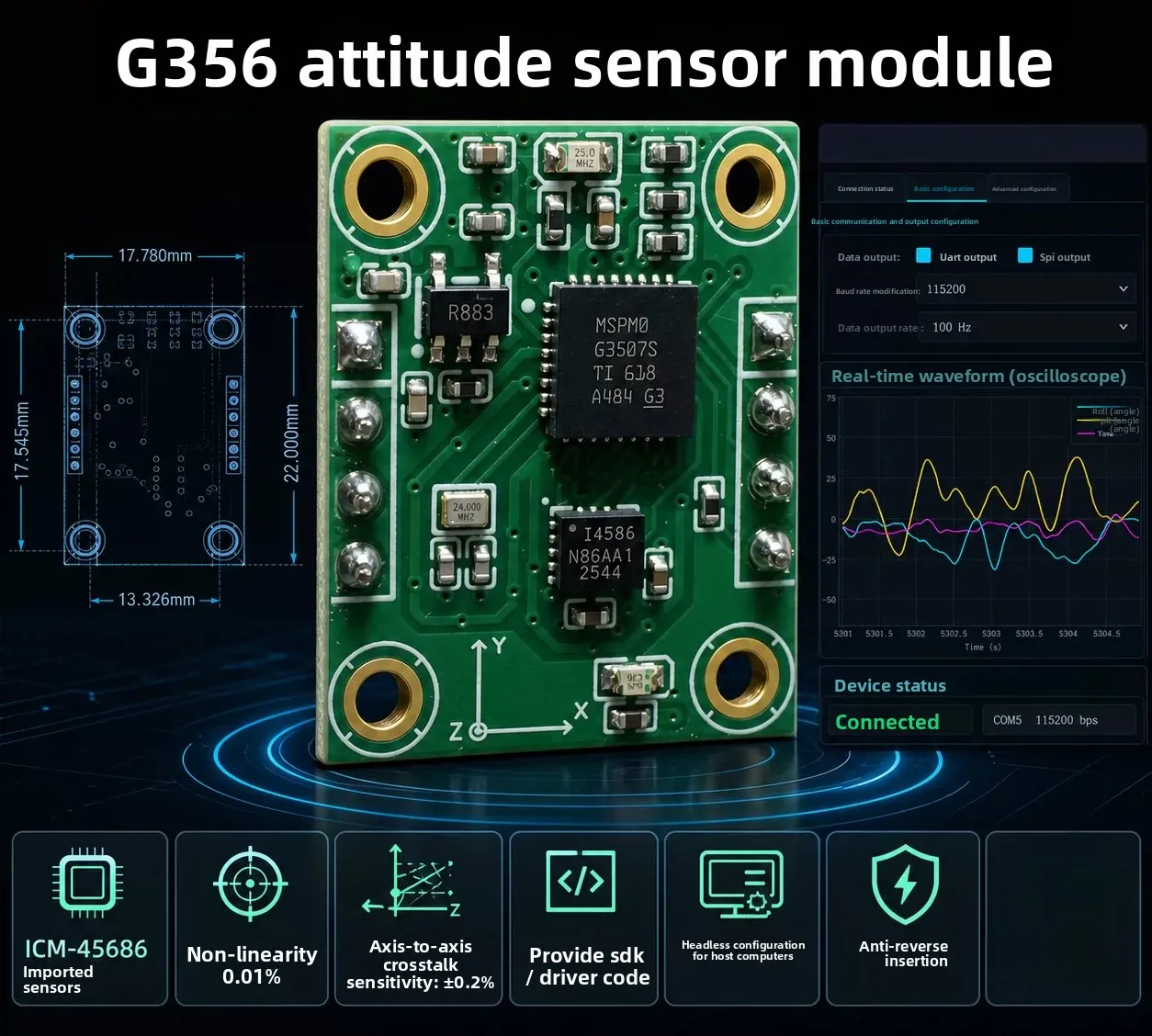 Gyroscope Module ICM45686 M0 MCU High Precision 6 Axis Motion Sensor for DIY Electronic Competition Robotics Development Use