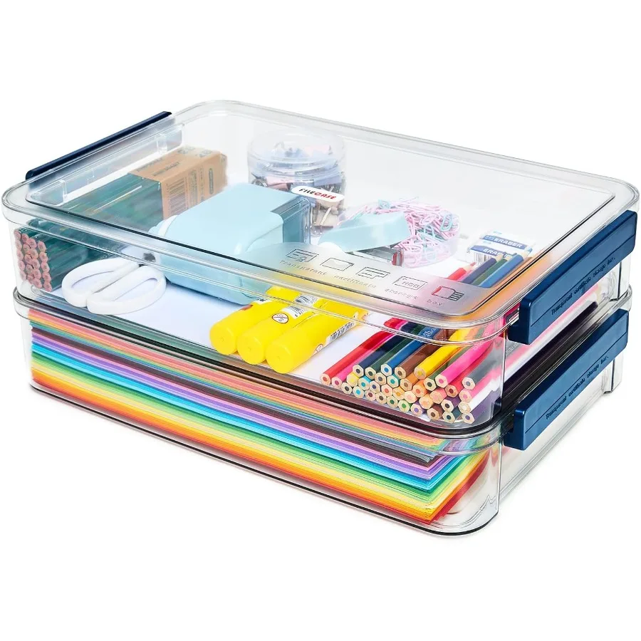 

2 Pcs 5.5qt 9 x 13 Plastic Portable Project Case With Snap-Tight Latch Clear Stackable Storage Box With Lids Organizer Containe