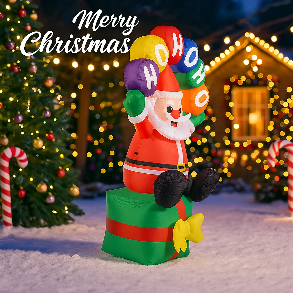 5.91FT Inflatable Toy Santa Claus Gift Box with LED Light Xmas Yard Lawn Party Decoration Christmas Home Supplies Outdoor Decor