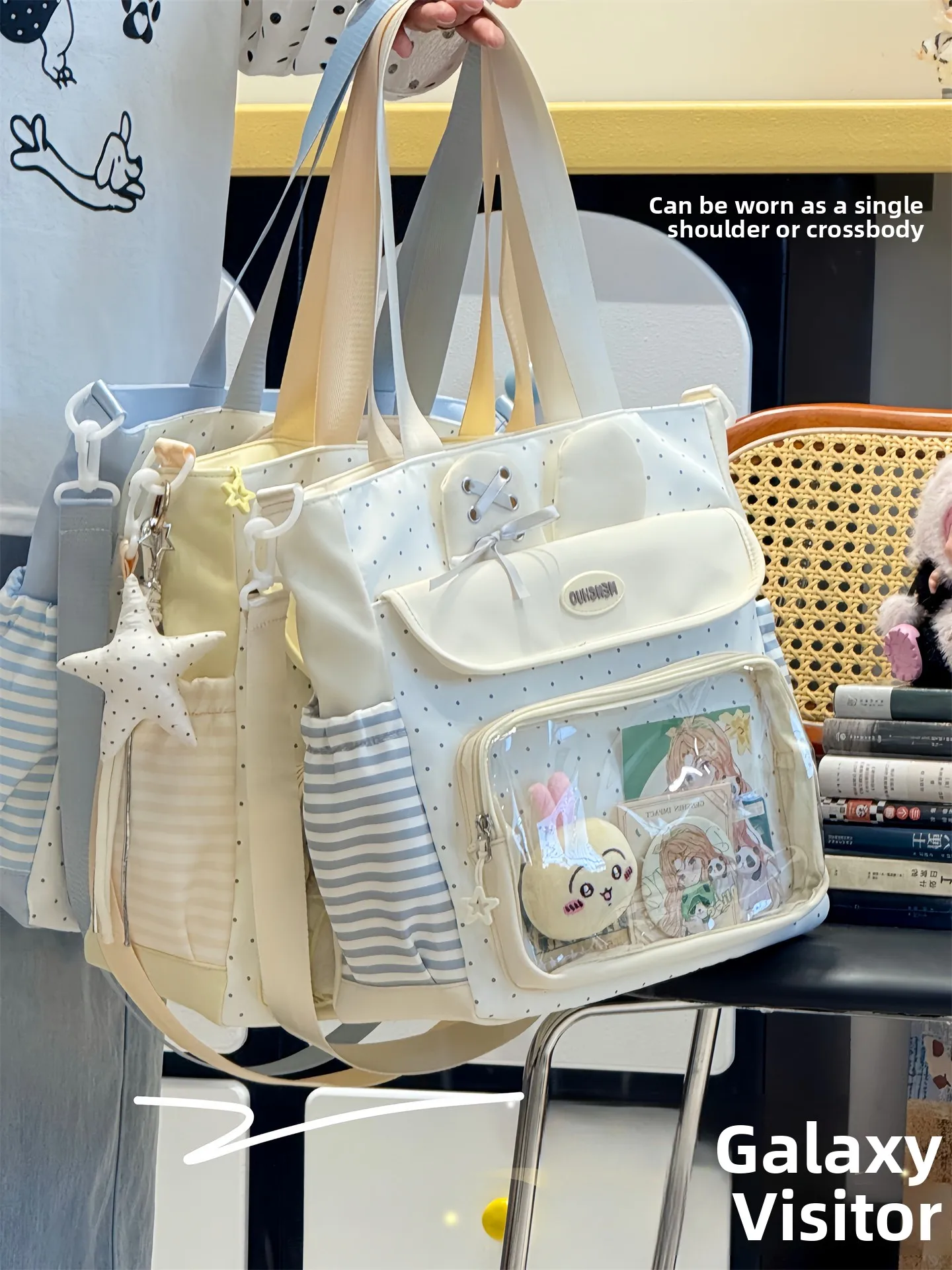 韓国スタイルの大容量ハンドバッグクロスボディバッグ女性用スクールバッグかわいい人形バッグ収納バッグナイロン素材折りたたみ可能